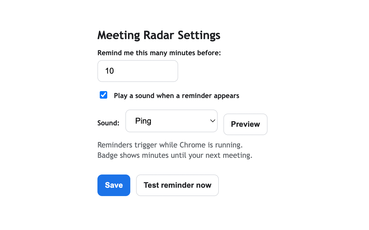 Extension settings panel screenshot